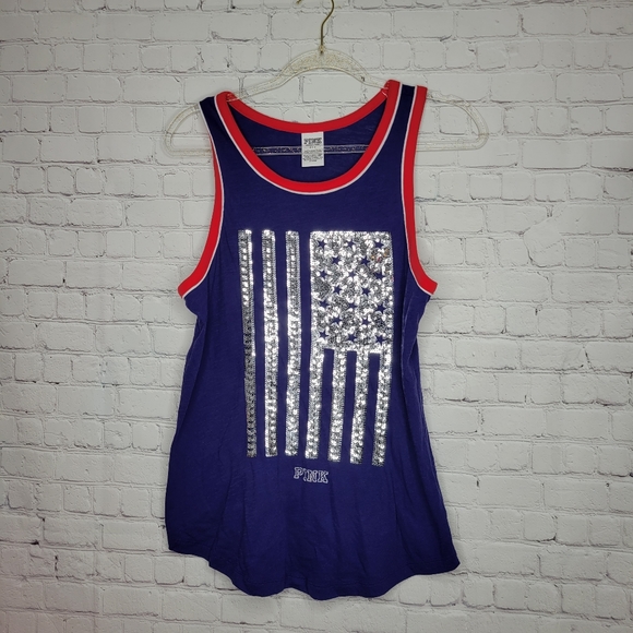 PINK American Flag Bling Blur Red Tank top size small. - Picture 1 of 3